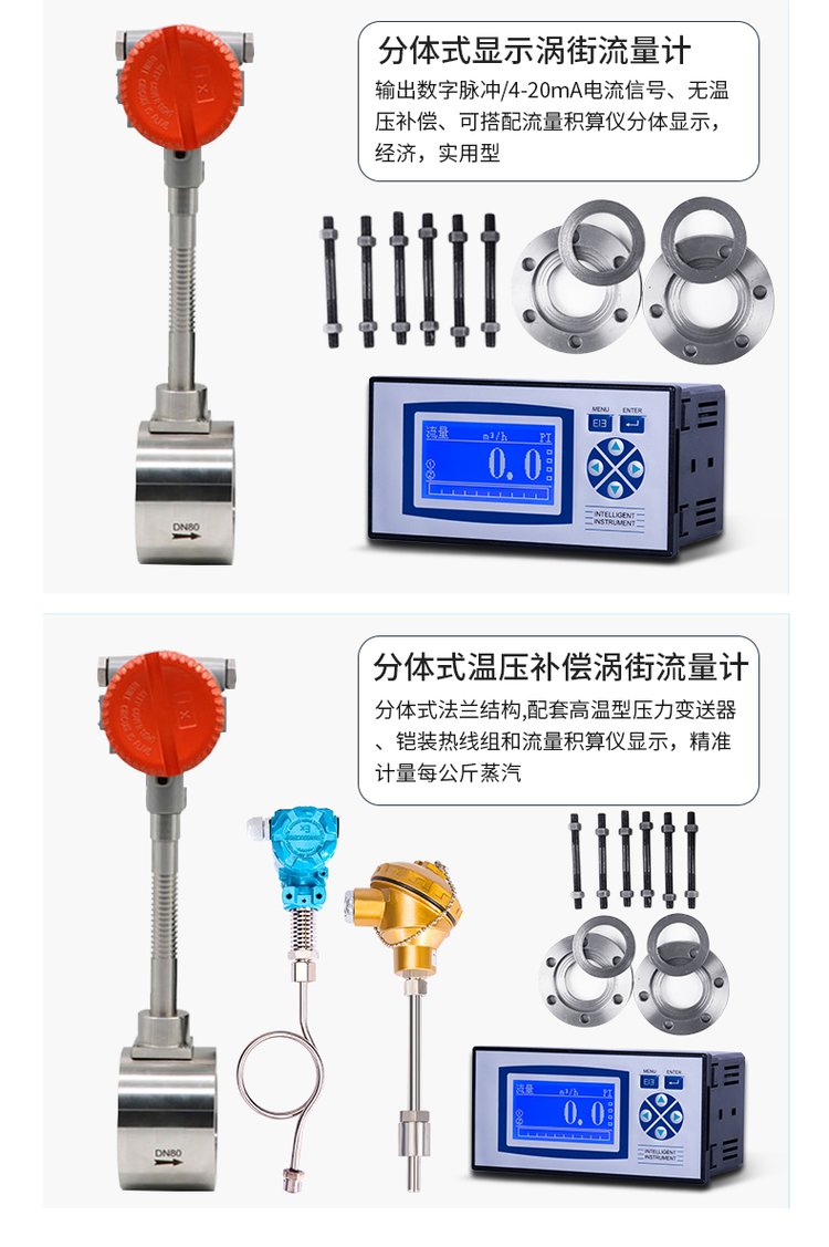 溫壓補(bǔ)償渦街流量計(jì)分體式選型圖